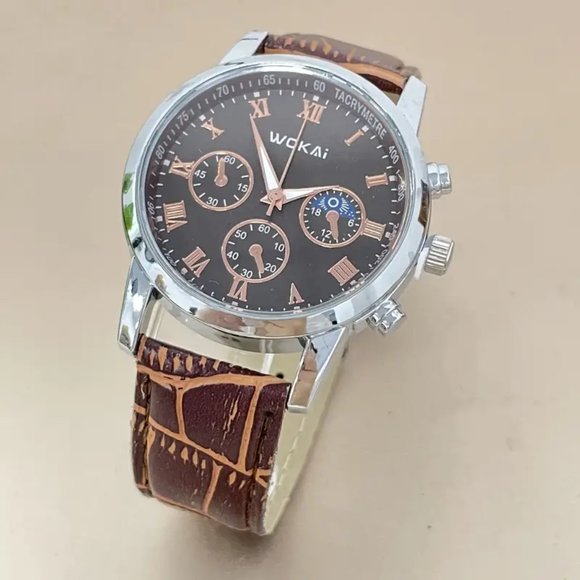 Men's Brown Strap Round Brown Dial Casual Wrist Watch - Picture 4 of 6